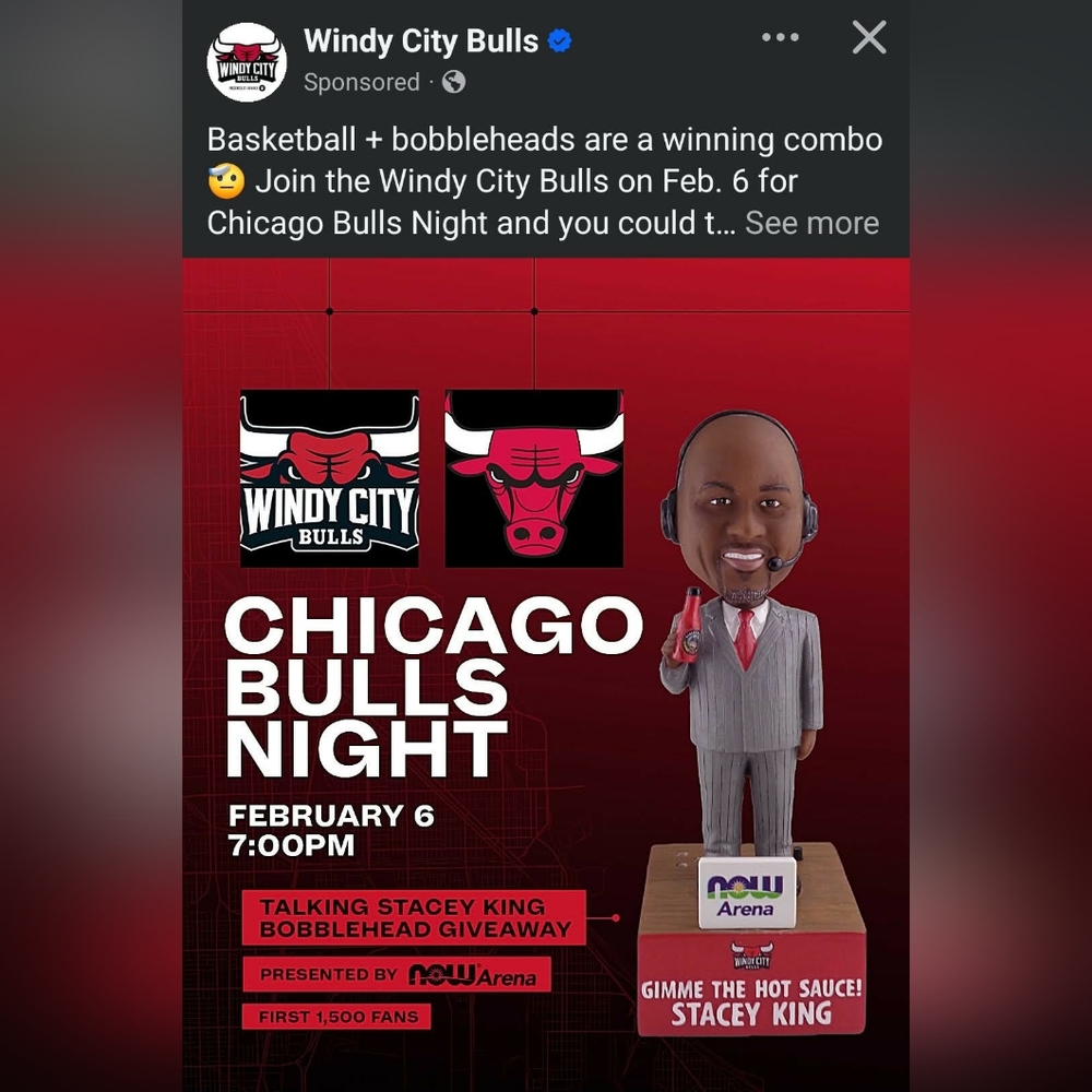 Windy City Bulls Stacey King Talking Bobblehead "Chicago Bulls Night" 2/6/2026